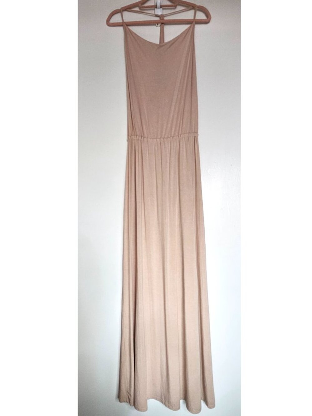 Lanston Soft Micro Modal Racerback High Side Slit Maxi Dress XS Nude Beige